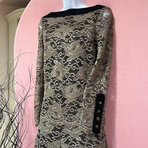 Tory Burch Lace Pattern Bateau Neckline Blouse size 2